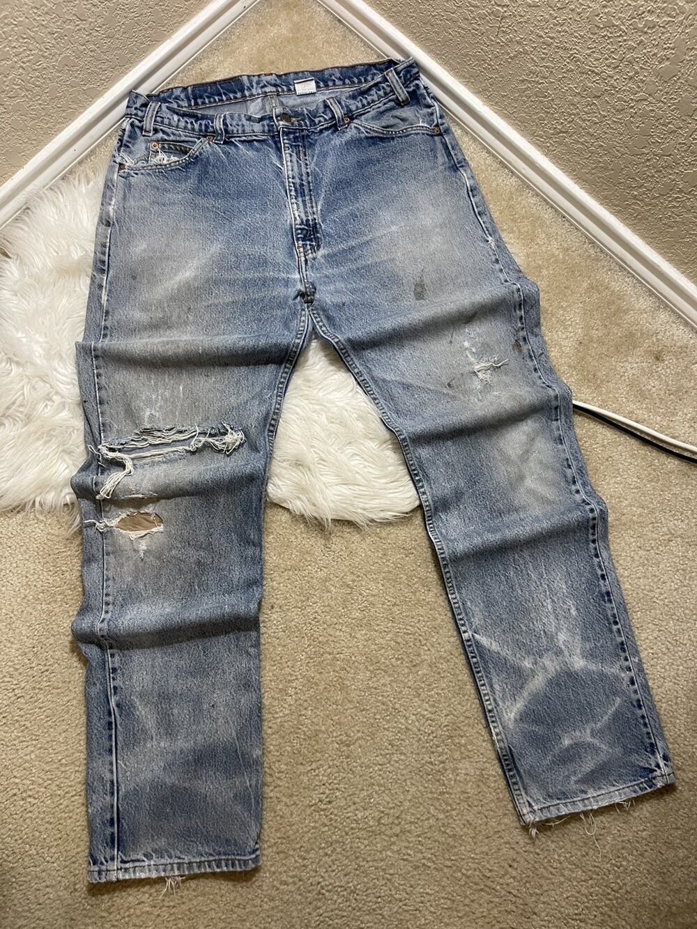 VTG 90s Levi's Jeans Men 36x34 505 Light Blue Distressed Thrashed USA Orange Tab